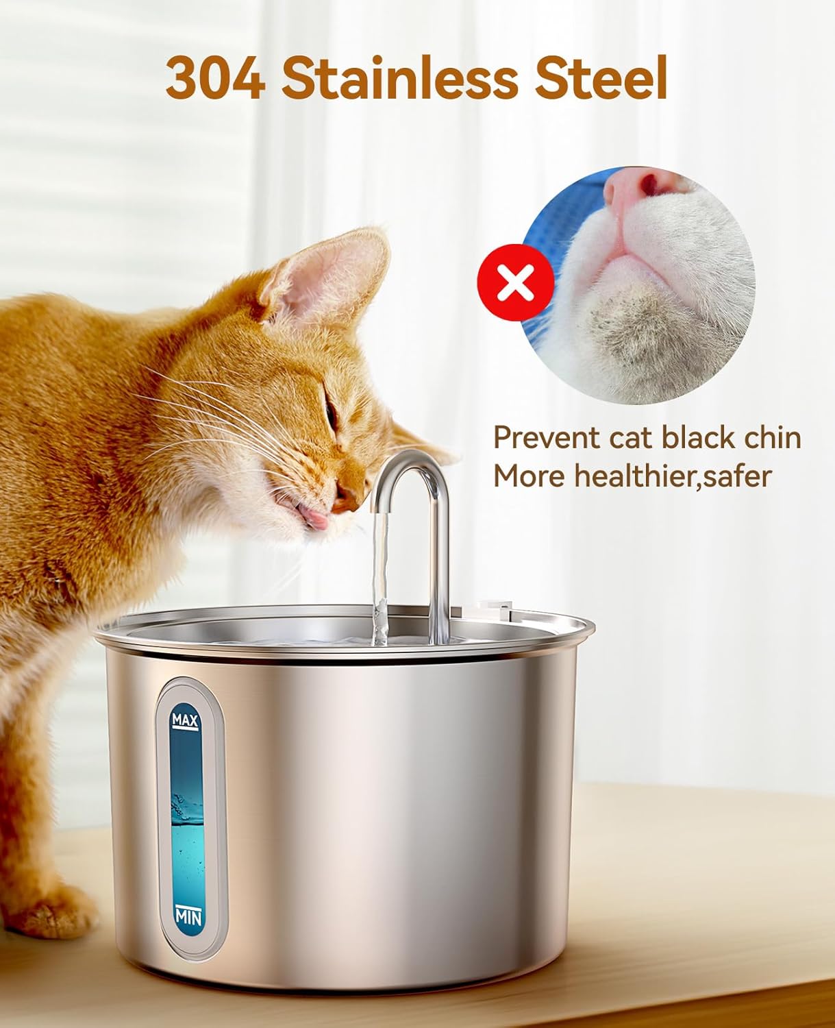 Stainless Steel Cat Water Fountain, 2L Water Fountains for Cats Indoor Dishwasher Safe with 3 Replacement Filters