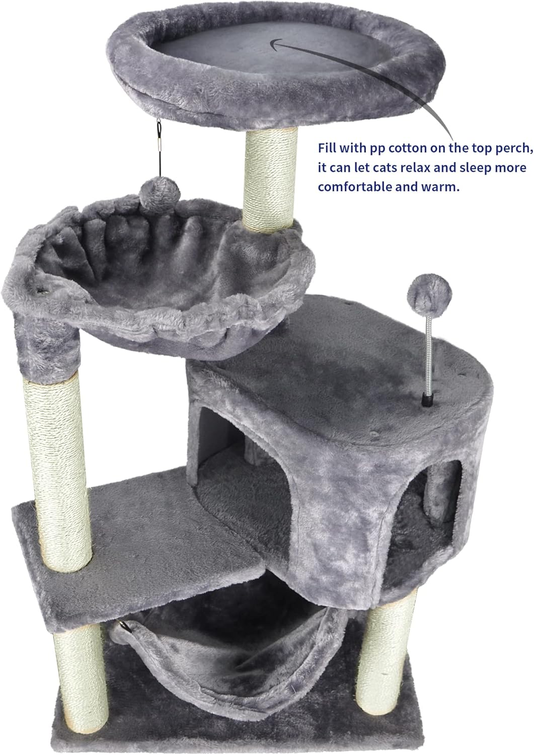 Newest Cat Tree with Cat Condo and Big Hammock, Grey