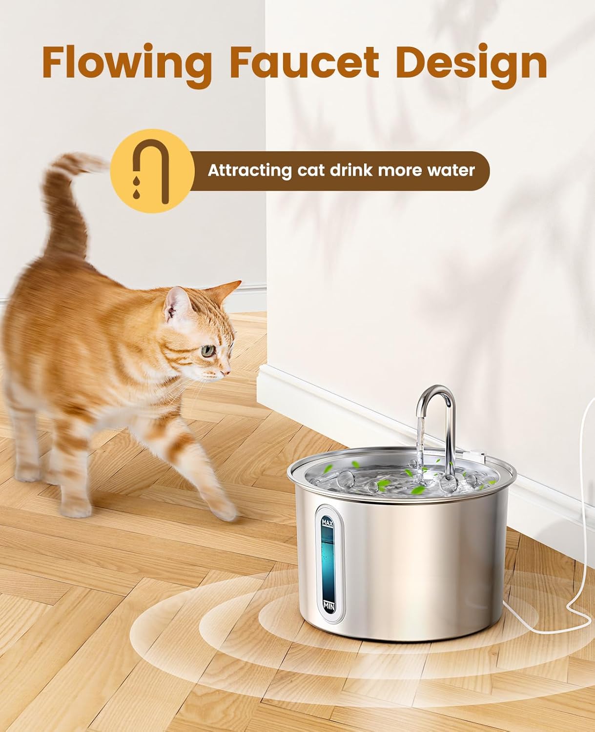 Stainless Steel Cat Water Fountain, 2L Water Fountains for Cats Indoor Dishwasher Safe with 3 Replacement Filters