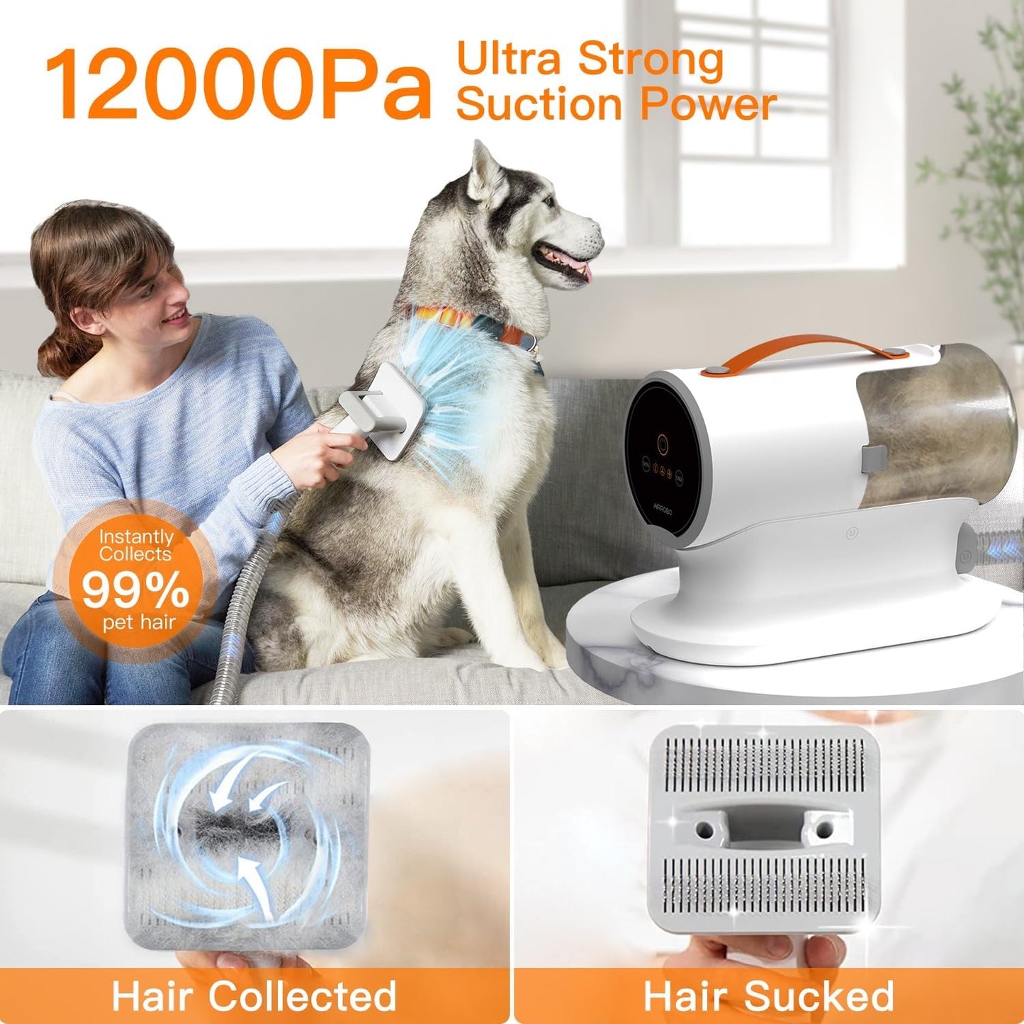 Dog Grooming Vacuum, Dog Grooming Kit,12000Pa Strong Pet Grooming Vacuum for Dogs, 2L Large Capacity Dog Vacuum for Shedding Grooming Hair, Dog Hair Vacuum, 5 Pet Grooming Tools, Quiet, Pg100