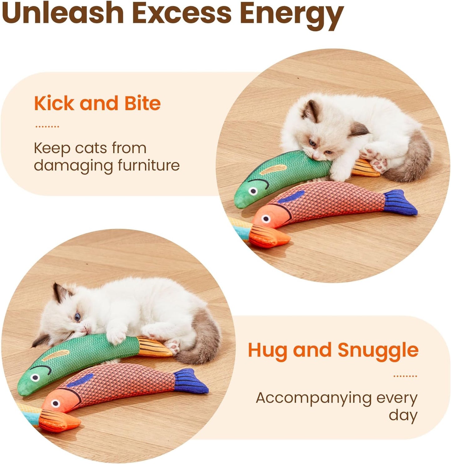 Cat Toys Saury Fish, 3 Pack Catnip Crinkle Sound Toys Soft and Durable, Interactive Cat Kicker Toys for Indoor Kitten Exercise 9.4 Inches for All Breeds