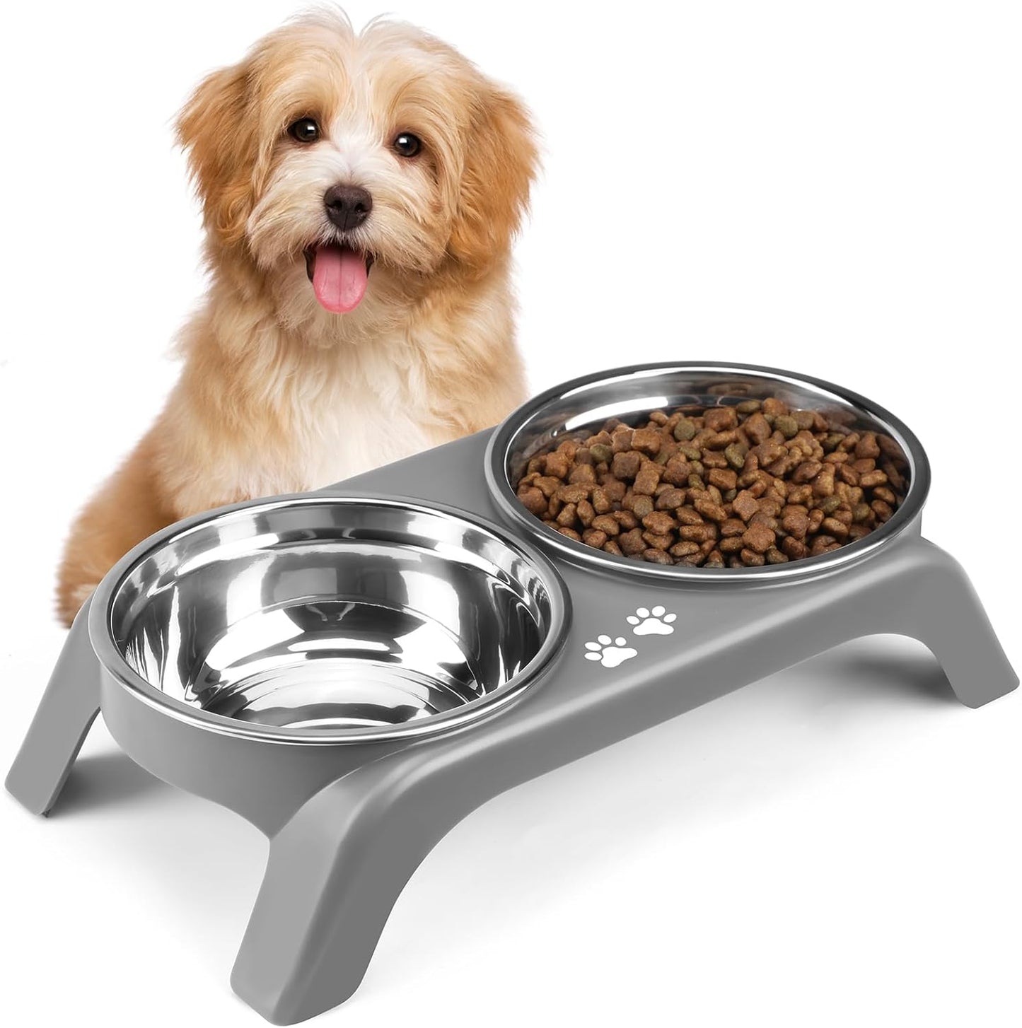 Elevated Dog Bowls, 4 Height Adjustable Raised Dog Bowl Stand with 2 Thick 50Oz Stainless Steel Dog Food Bowls Non-Slip Dog Feeder for Large Medium Dogs Adjusts to 3.7", 9.2", 10.75", 12.36" Black