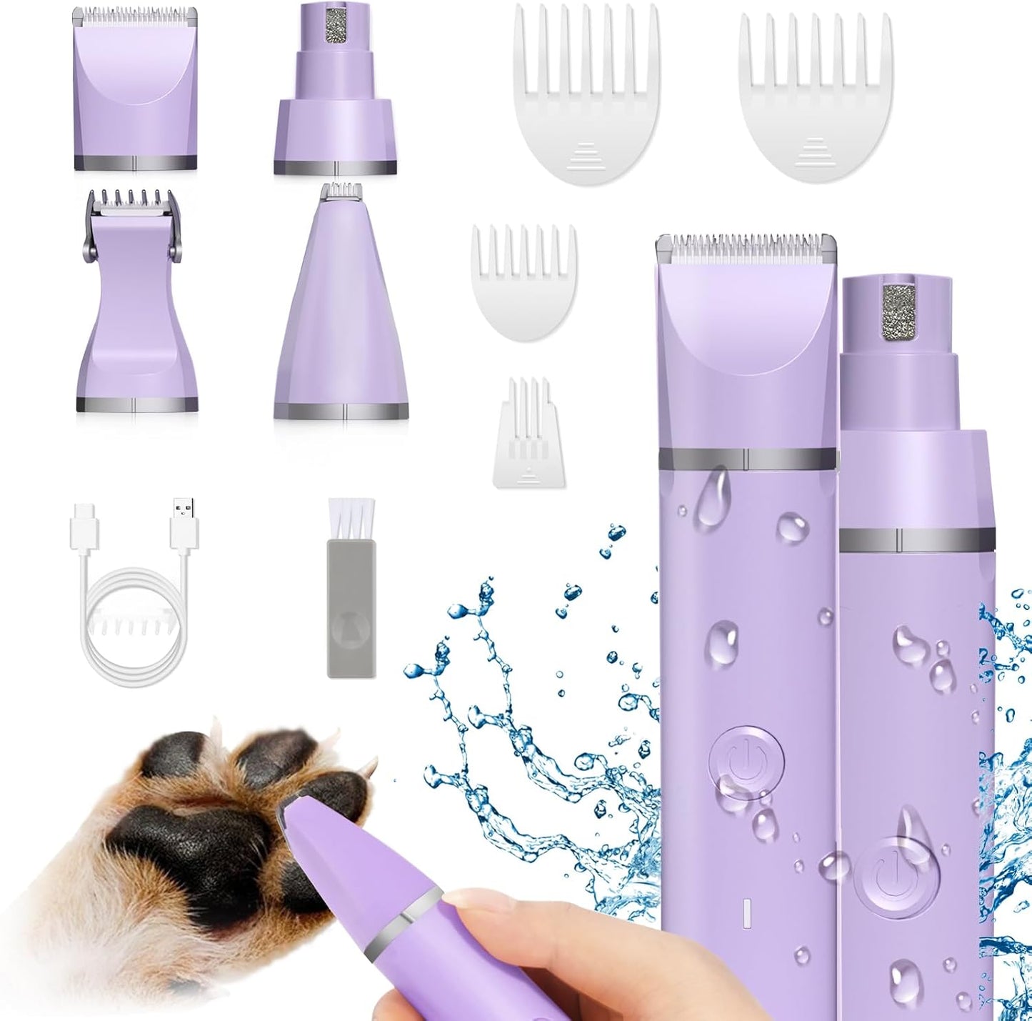 Dog Clippers Grooming Kit Hair Clipper-Low Noise Paw Trimmer- Rechargeable - Cordless Quiet Nail Grinder Shaver for Cats and Other Pets
