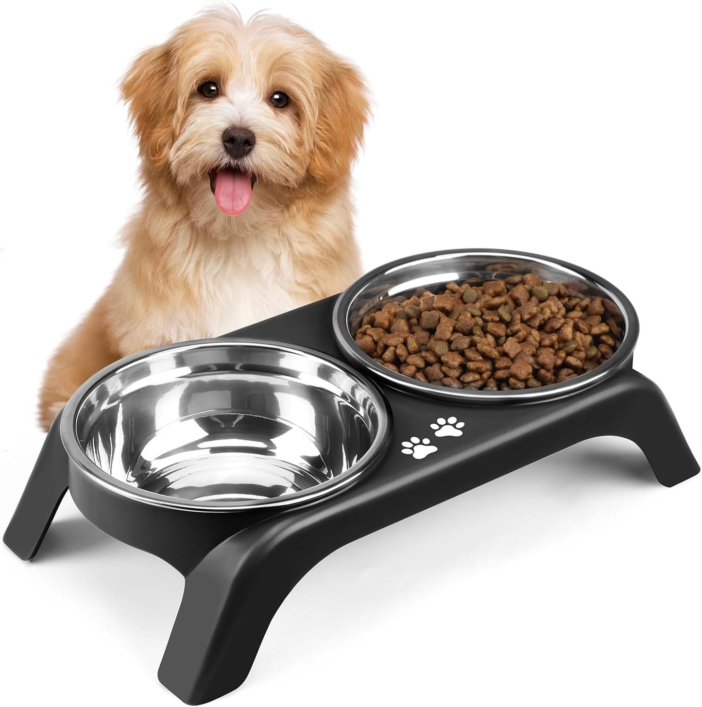 Elevated Dog Bowls, 4 Height Adjustable Raised Dog Bowl Stand with 2 Thick 50Oz Stainless Steel Dog Food Bowls Non-Slip Dog Feeder for Large Medium Dogs Adjusts to 3.7", 9.2", 10.75", 12.36" Black
