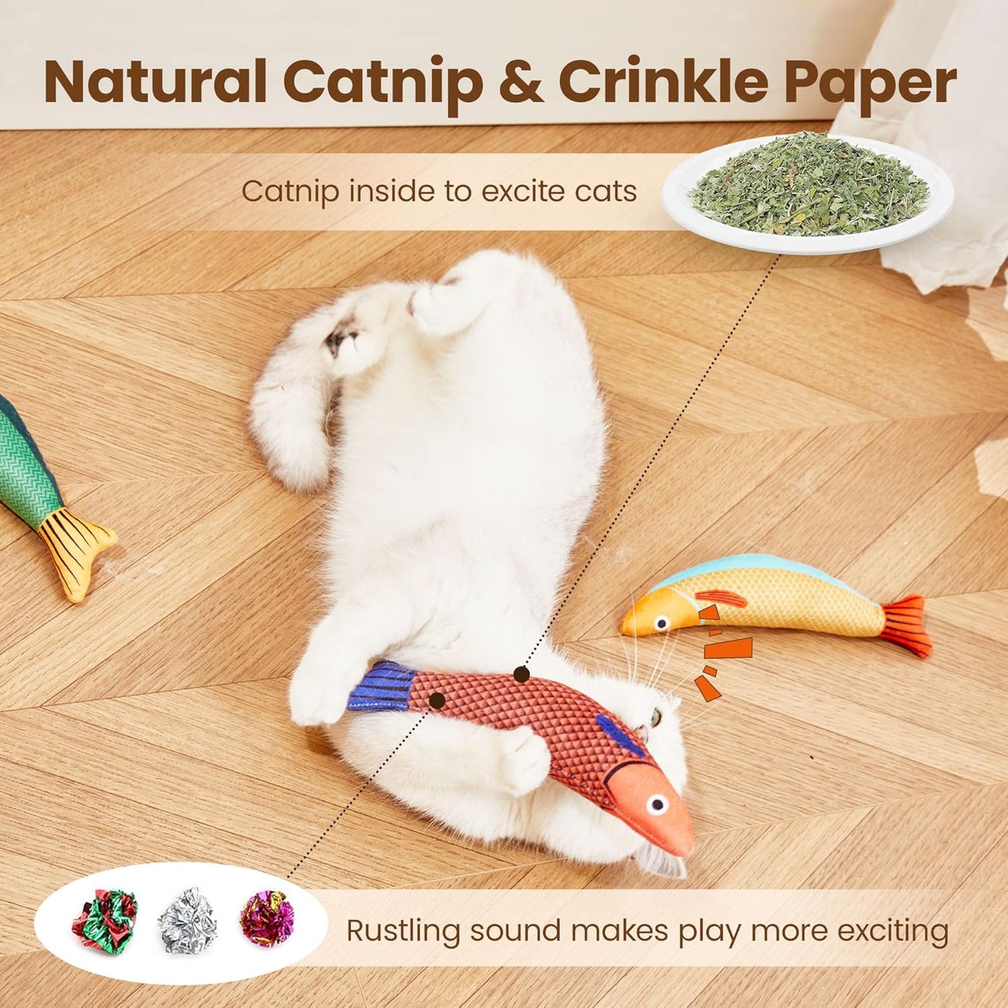 Cat Toys Saury Fish, 3 Pack Catnip Crinkle Sound Toys Soft and Durable, Interactive Cat Kicker Toys for Indoor Kitten Exercise 9.4 Inches for All Breeds