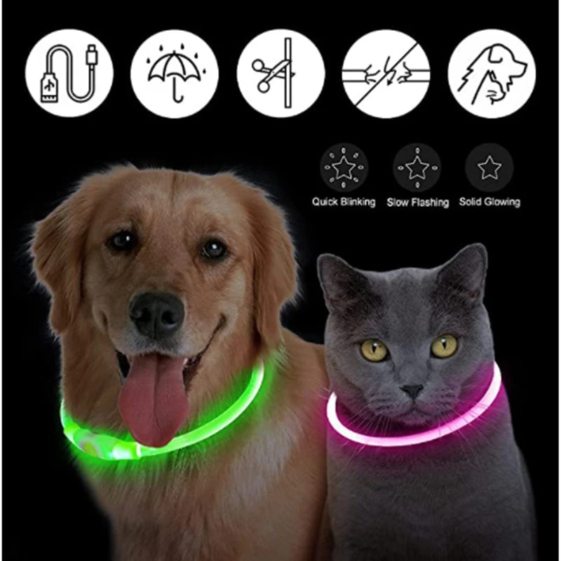 USB Rechargeable Luminous Collar Adjustable Led Glowing Dog & Cat Collar