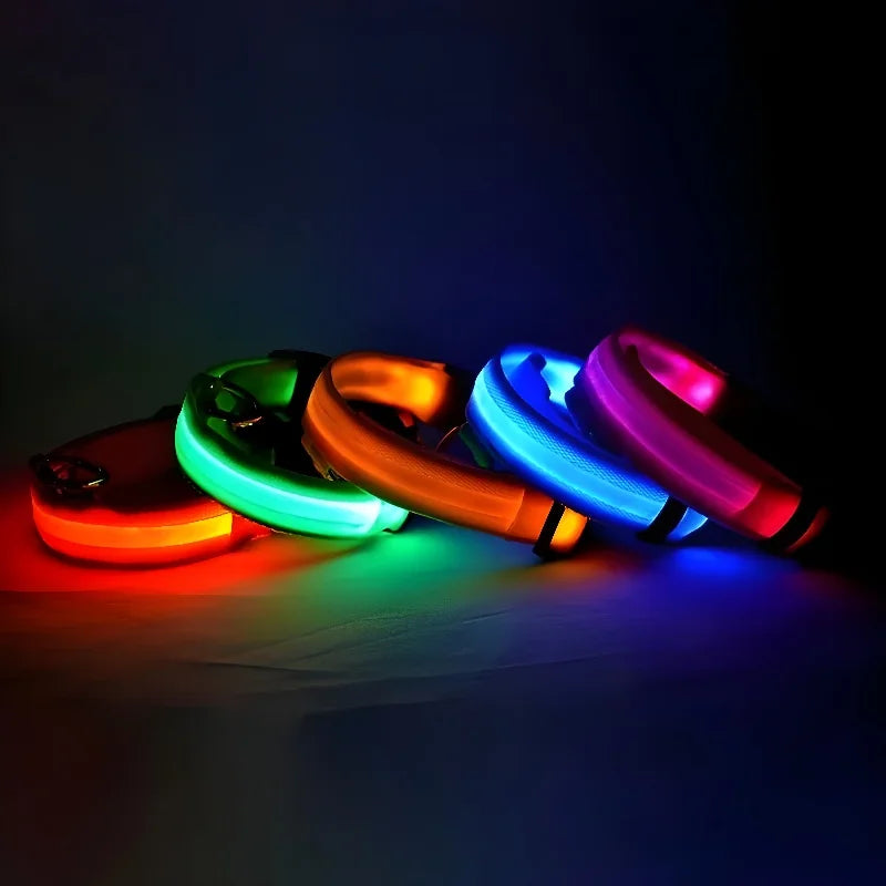 Dog Collar Nylon LED Night Safety Flashing Glow in the Dark Leash Luminous Fluorescent Collar