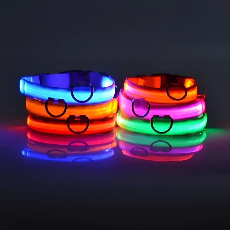 Dog Collar Nylon LED Night Safety Flashing Glow in the Dark Leash Luminous Fluorescent Collar