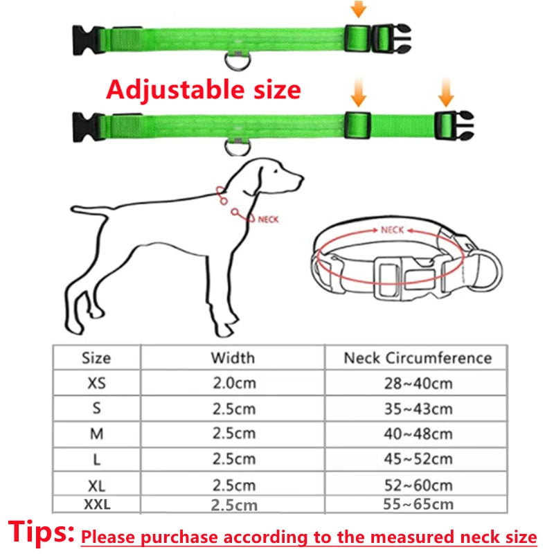 USB Rechargeable Luminous Collar Adjustable Led Glowing Dog & Cat Collar