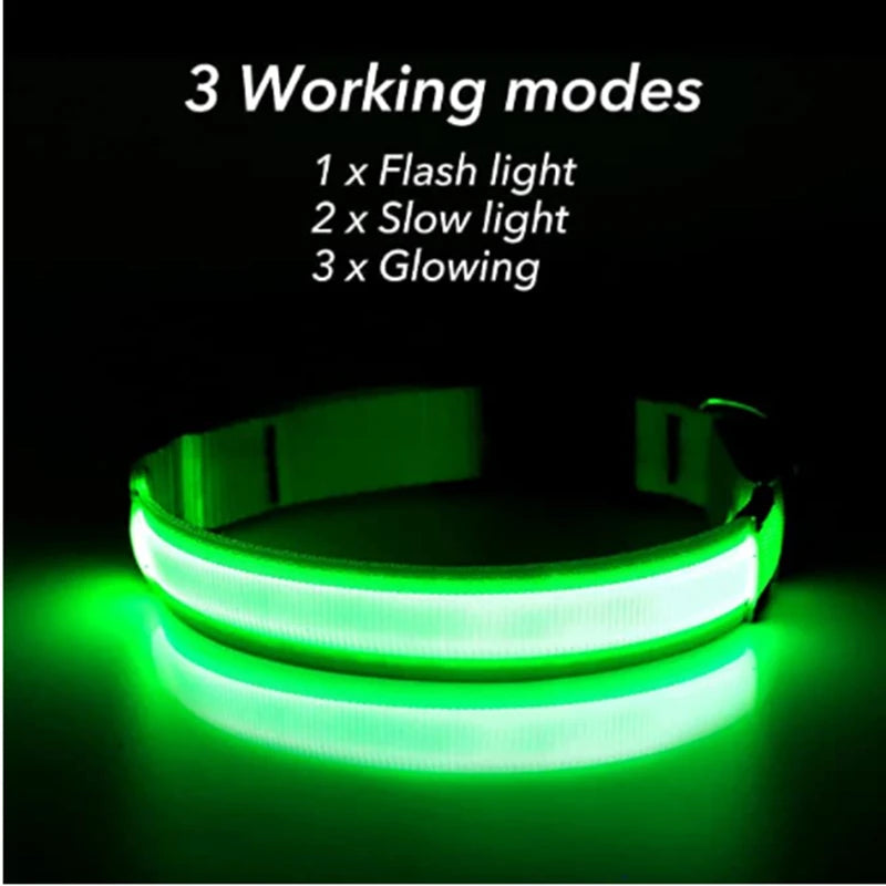 USB Rechargeable Luminous Collar Adjustable Led Glowing Dog & Cat Collar